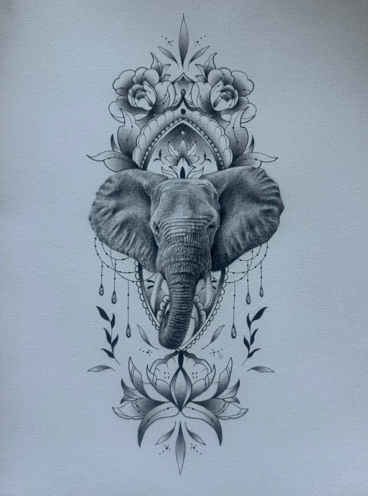 Ornamental elephant tattoo by Addy